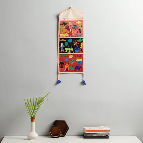 Pipli Applique Work Wall Hanging Letter Holder - (3 Pockets)