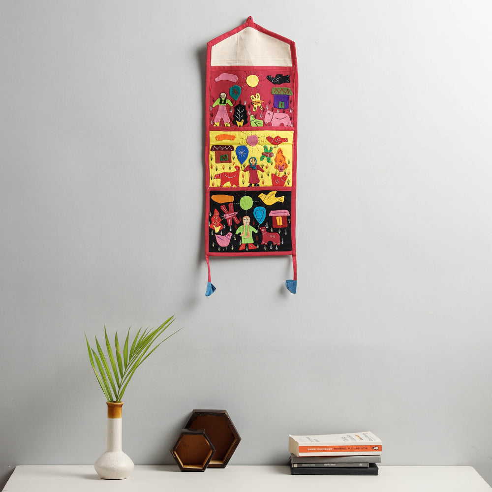 Pipli Applique Work Wall Hanging Letter Holder - (3 Pockets)