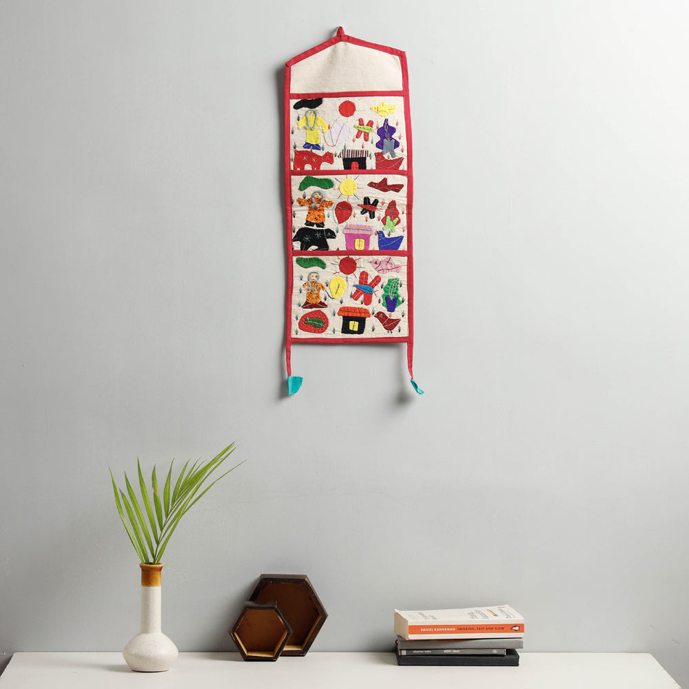 Pipli Applique Work Wall Hanging Letter Holder - (3 Pockets)