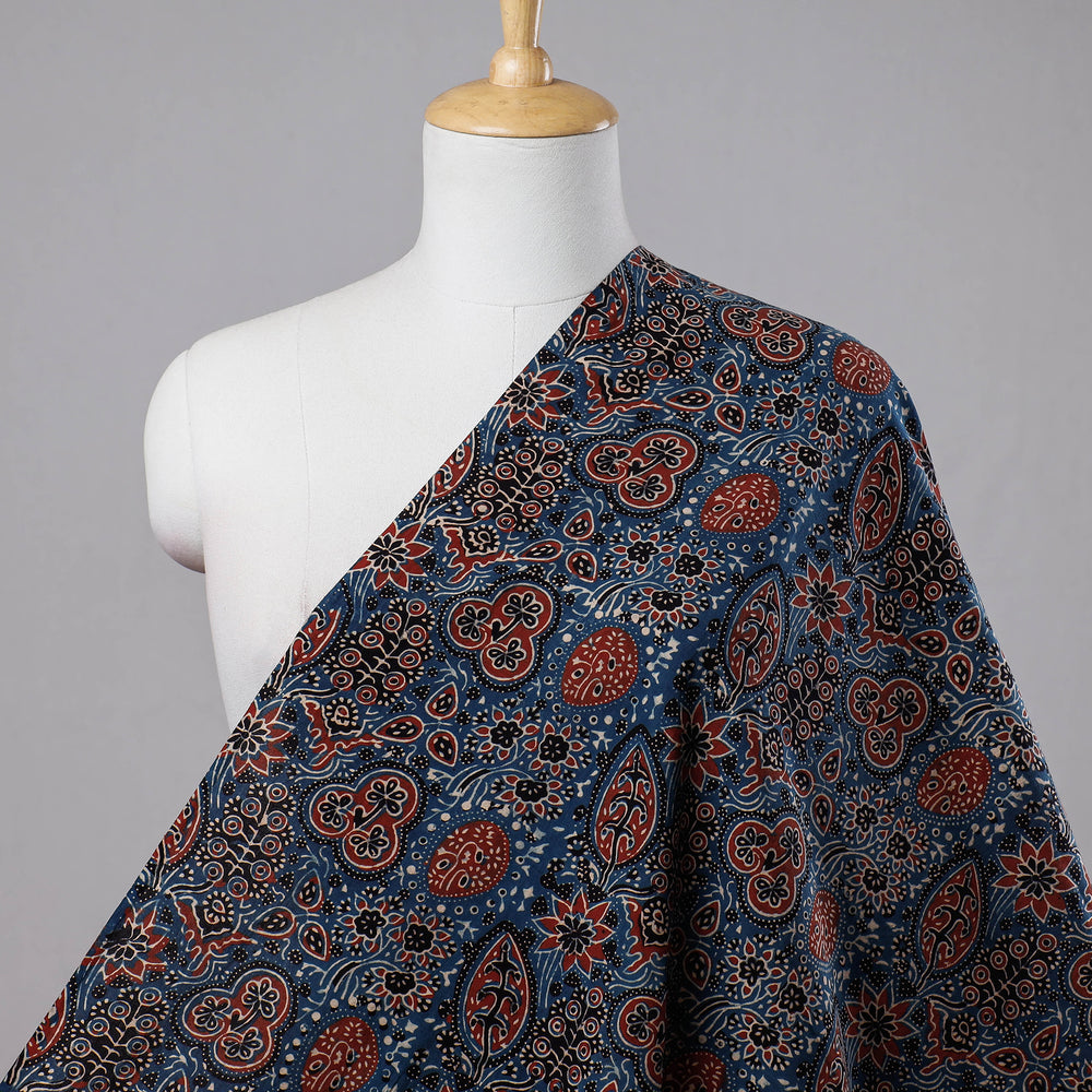 Blue - Ajrakh Hand Block Printed Cotton Fabric 17