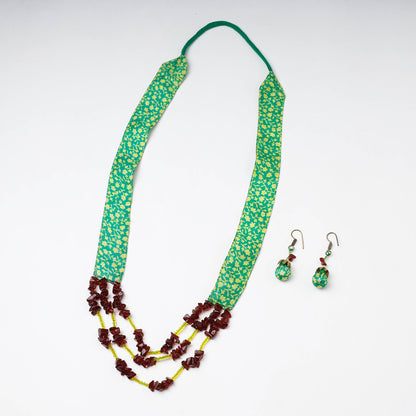 Ikat Cotton Fabric Sejal Bead Work Mala Necklace Set