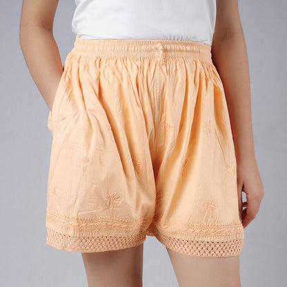 Orange - Chikankari Embroidery Cotton Short