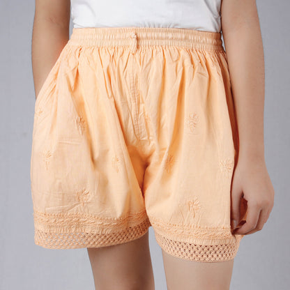 Orange - Chikankari Embroidery Cotton Short