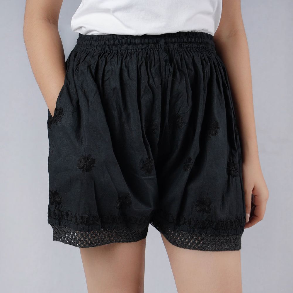 Black - Chikankari Embroidery Cotton Short