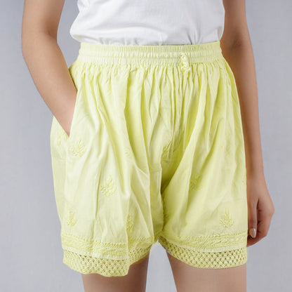 Green - Chikankari Embroidery Cotton Short