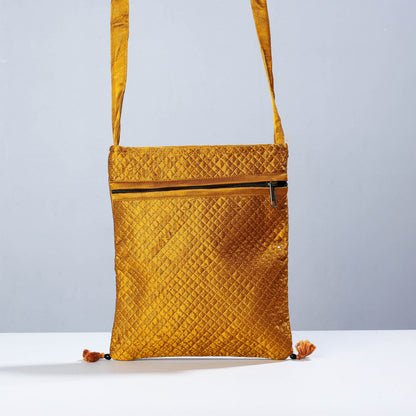 Yellow - Kutch Embroiderey Mirror Work Mashru Silk Sling Bag