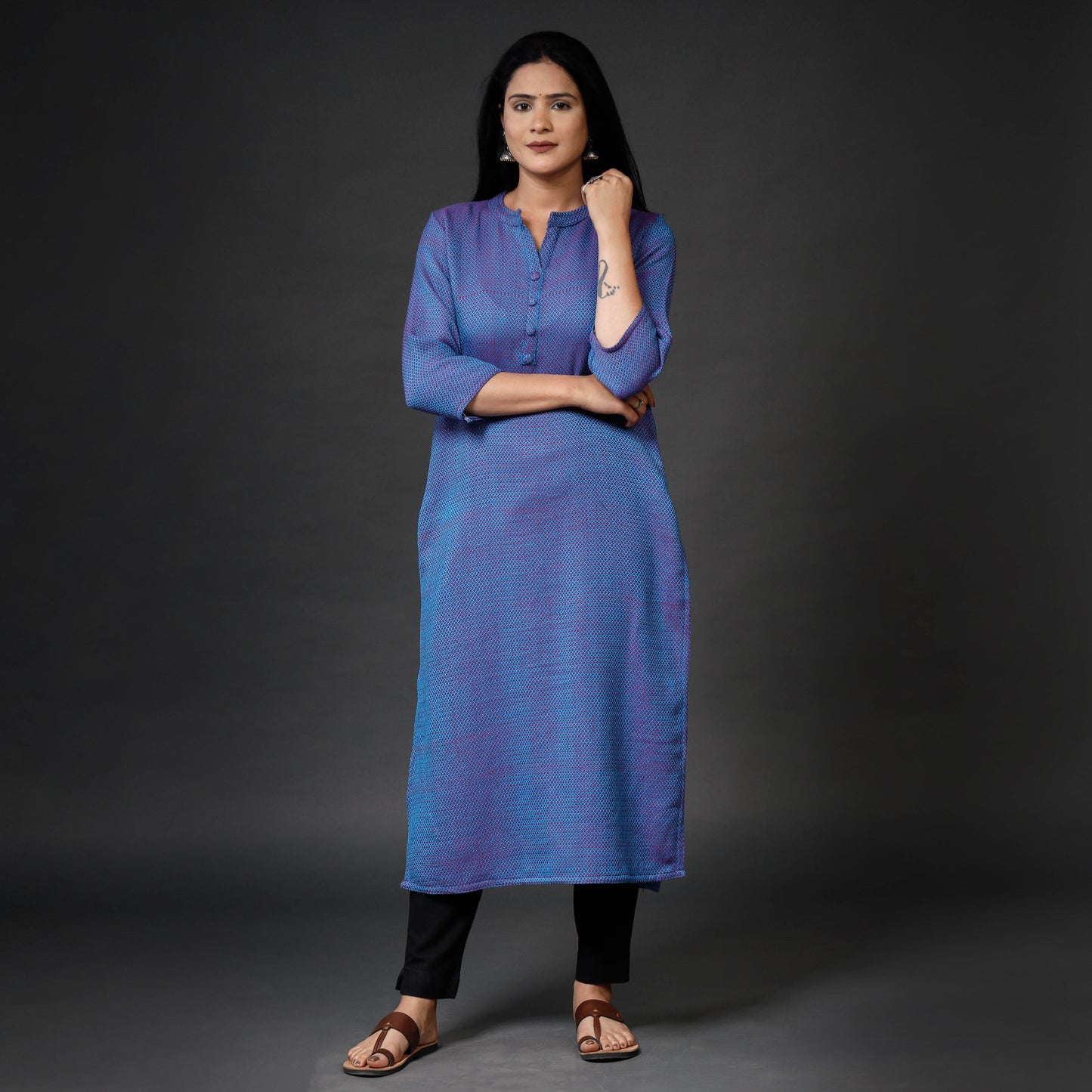 Blue - Kumaun Handwoven Merino Woolen Long Kurta