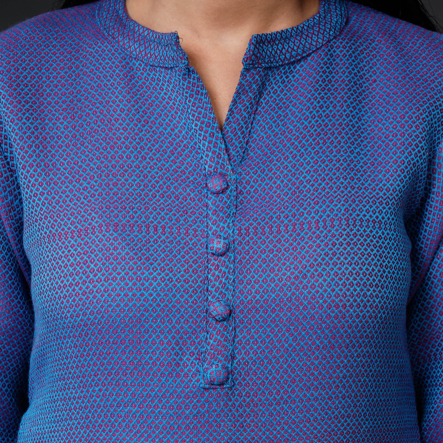 Blue - Kumaun Handwoven Merino Woolen Long Kurta