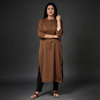 Brown Kumaun Handwoven Merino Woolen Long Kurta