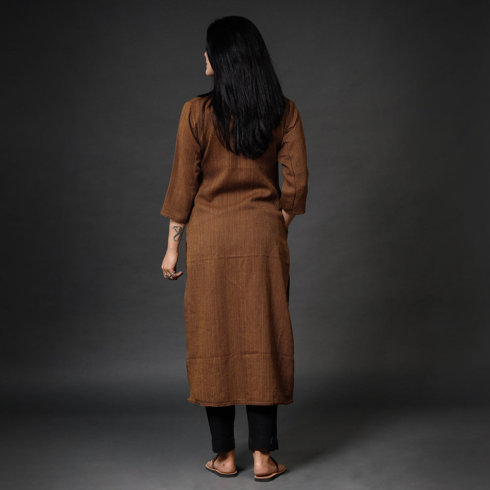 Brown Kumaun Handwoven Merino Woolen Long Kurta