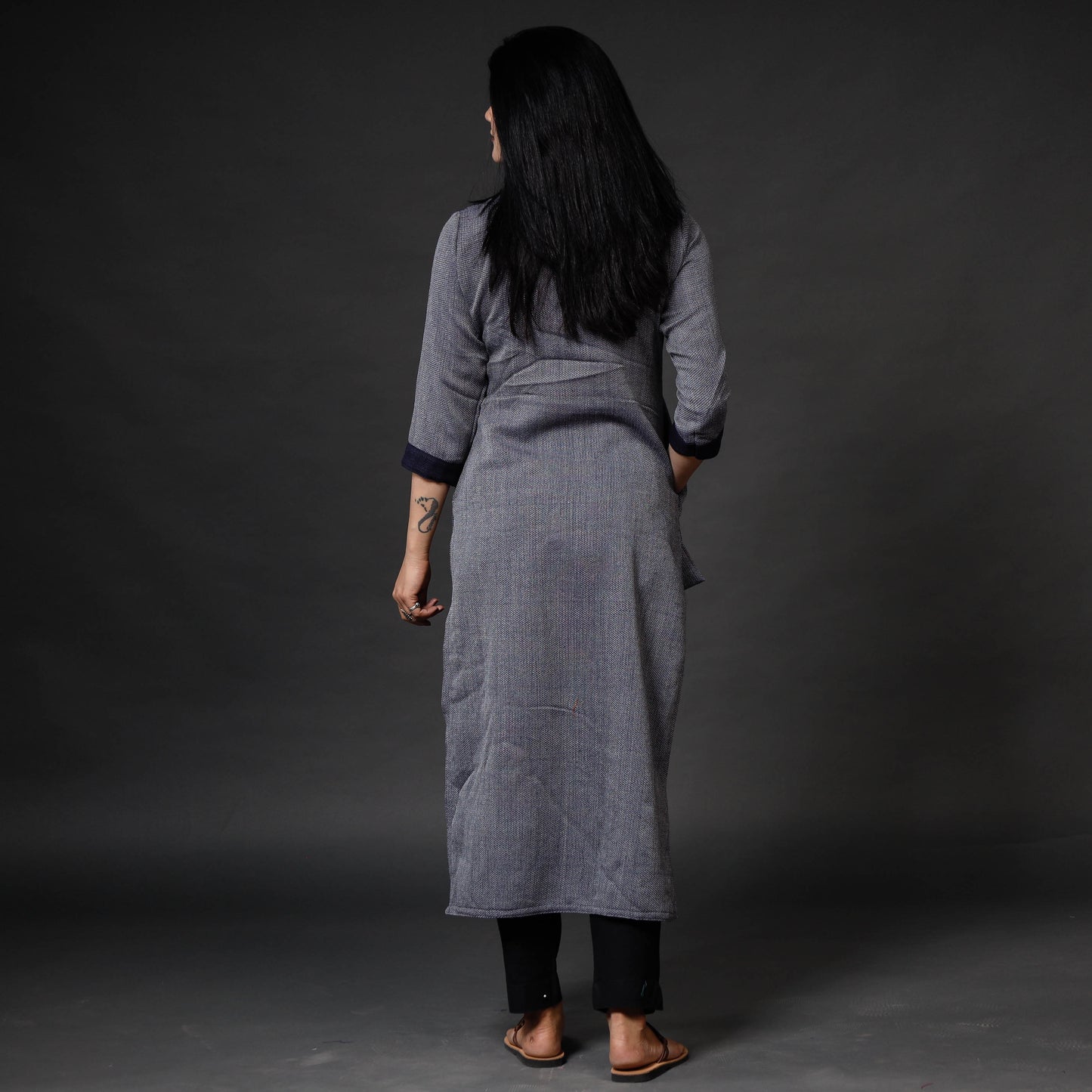 Grey Kumaun Handwoven Merino Woolen Long Kurta