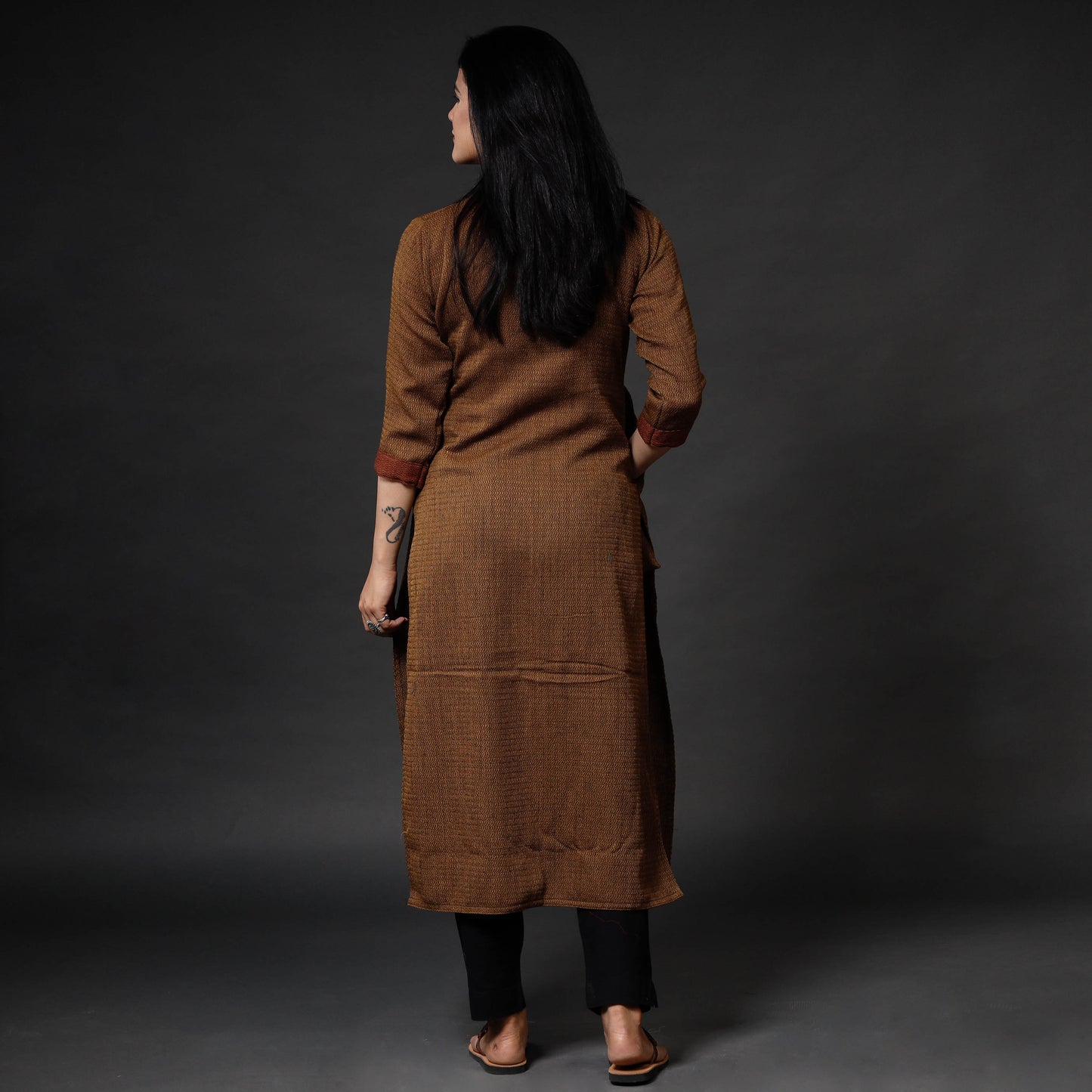 Brown Kumaun Handwoven Merino Woolen Long Kurta