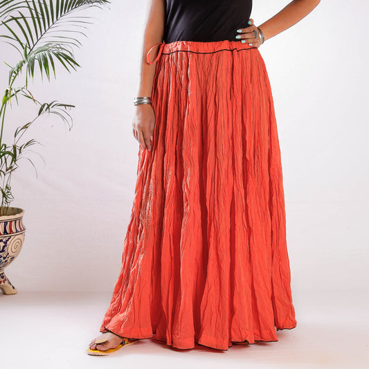 Orange - Kusumlata Plain Cotton Crinkle Long Skirt