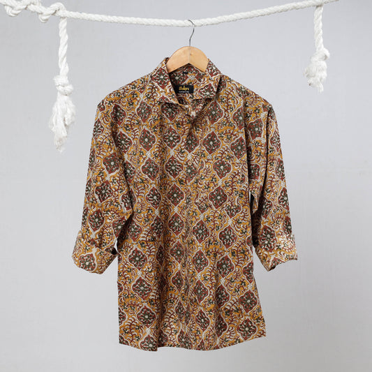 Brown - Bagru Dabu Block Printing Cotton Men Full Sleeve Shirt