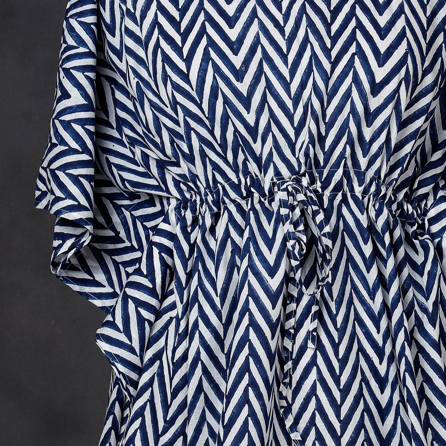 Hand Printed Cotton Kaftan with Tie-Up Waist (Short)