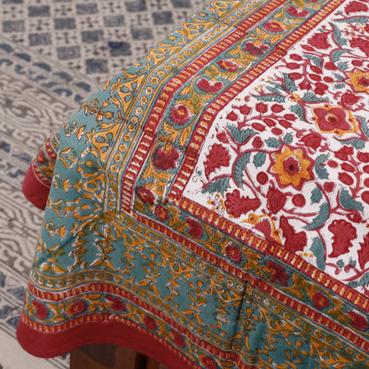 Multicolor - Sanganeri Block Printing Cotton Single Bed Cover (93 x 63 in)