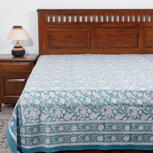 Green - Sanganeri Block Printing Cotton Single Bed Cover (93 x 63 in)