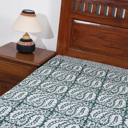 Green - Sanganeri Block Printing Cotton Single Bed Cover (91 x 63 in)