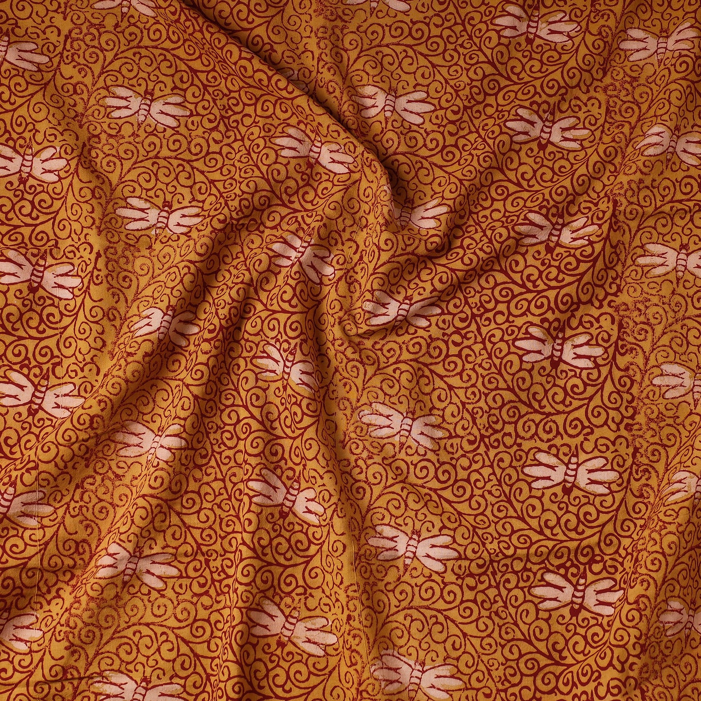 Orange - Bindaas Block Printing Natural Dyed Cotton Precut Fabric (1.9 meter)