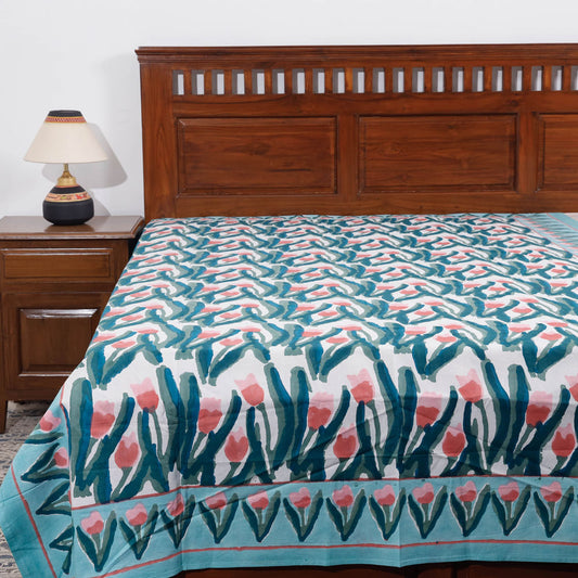 Blue - Sanganeri Block Printing Cotton Single Bed Cover (91 x 63 in)
