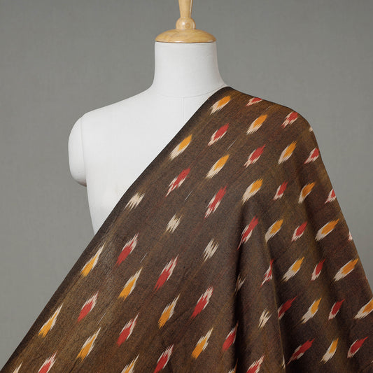 Walnut Brown Pochampally Ikat Weave Cotton Fabric