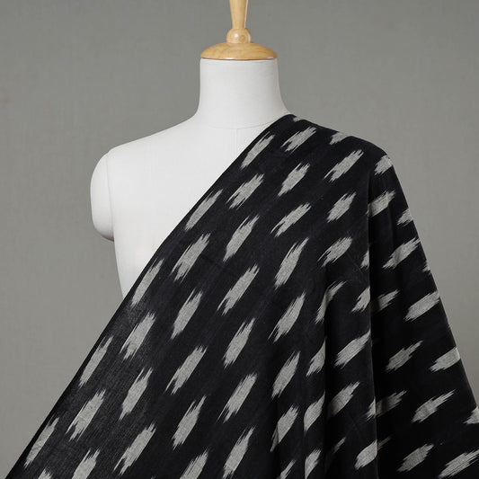 Onyx Black Grey Motifs Pochampally Ikat Weave Pure Cotton Fabric