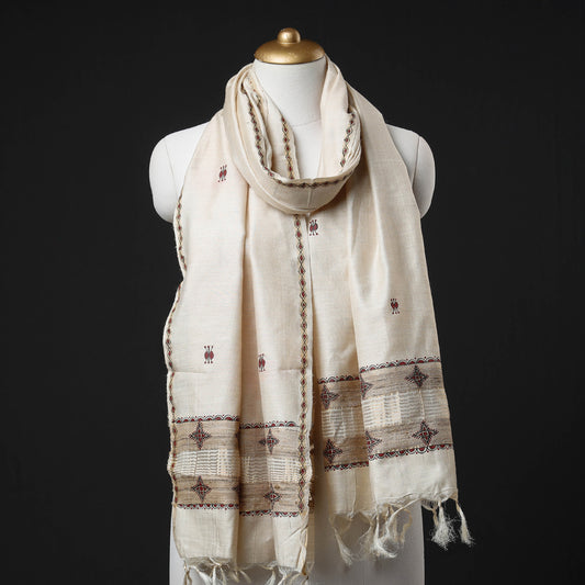 Beige - Traditional Godana Handpainted Spun Silk Handloom Stole