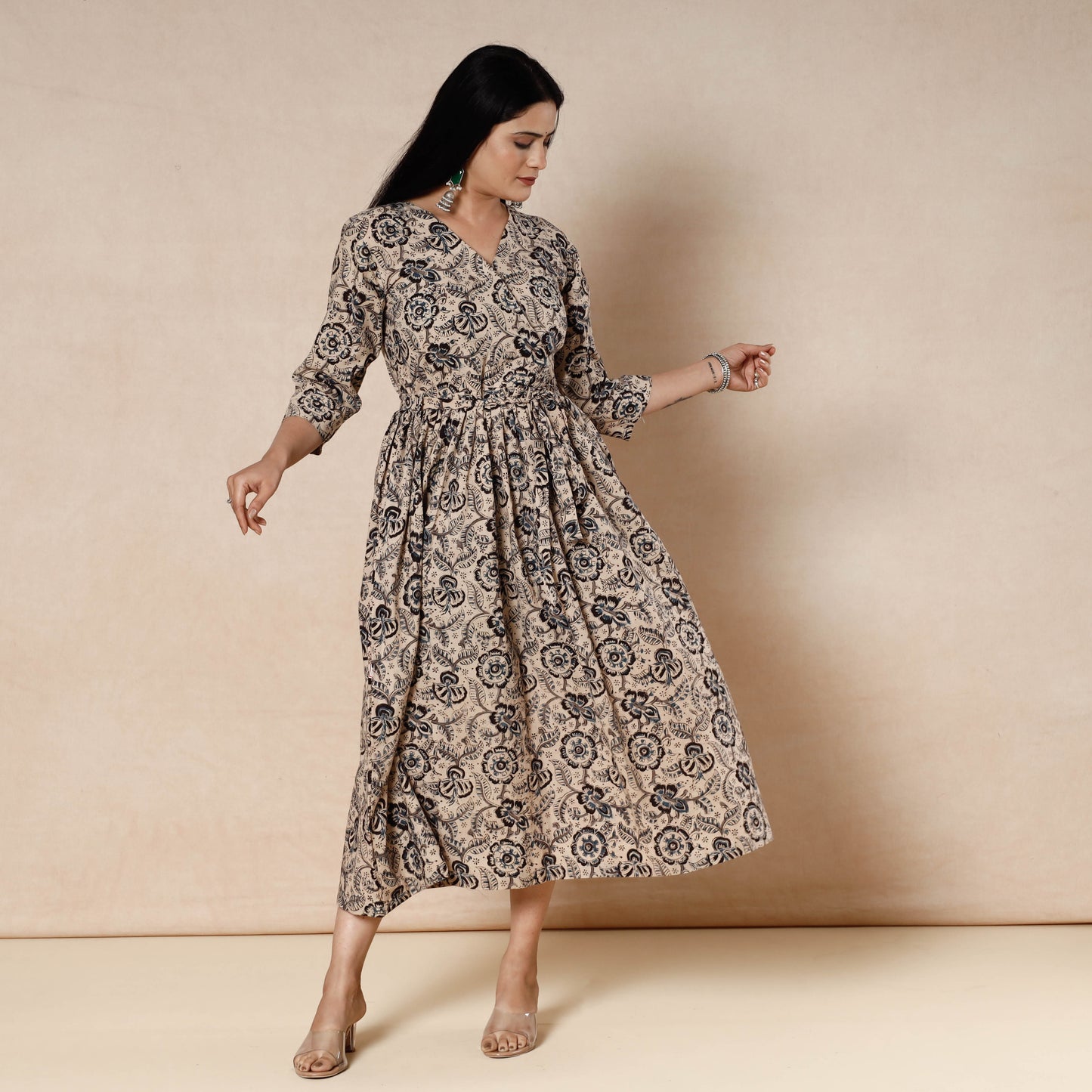Kalamkari Block Printed Cotton Flared Dress