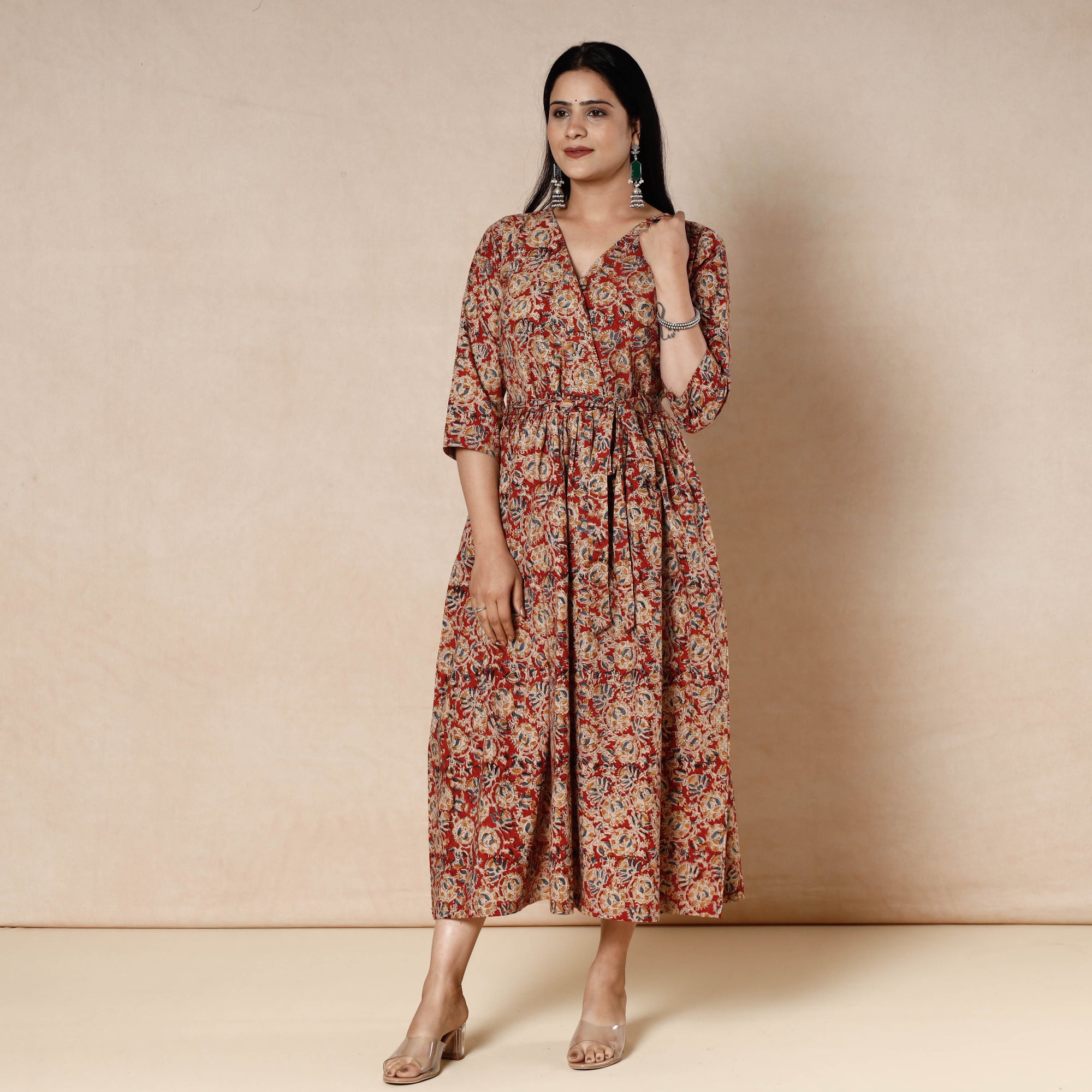 Buy Kalamkari Block Printing Cotton Flared Dress Online l iTokri.com