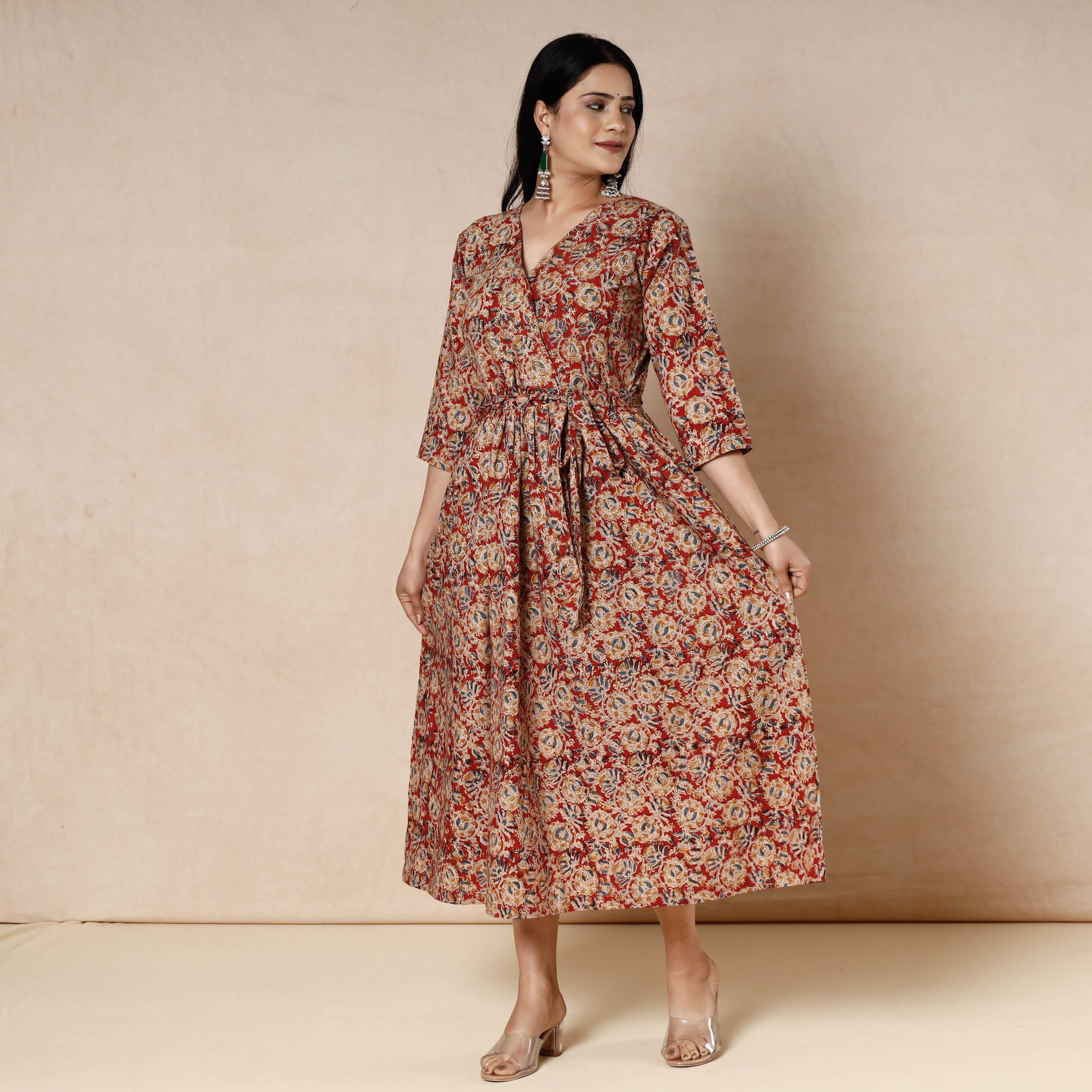 Buy Kalamkari Block Printing Cotton Flared Dress Online l iTokri.com