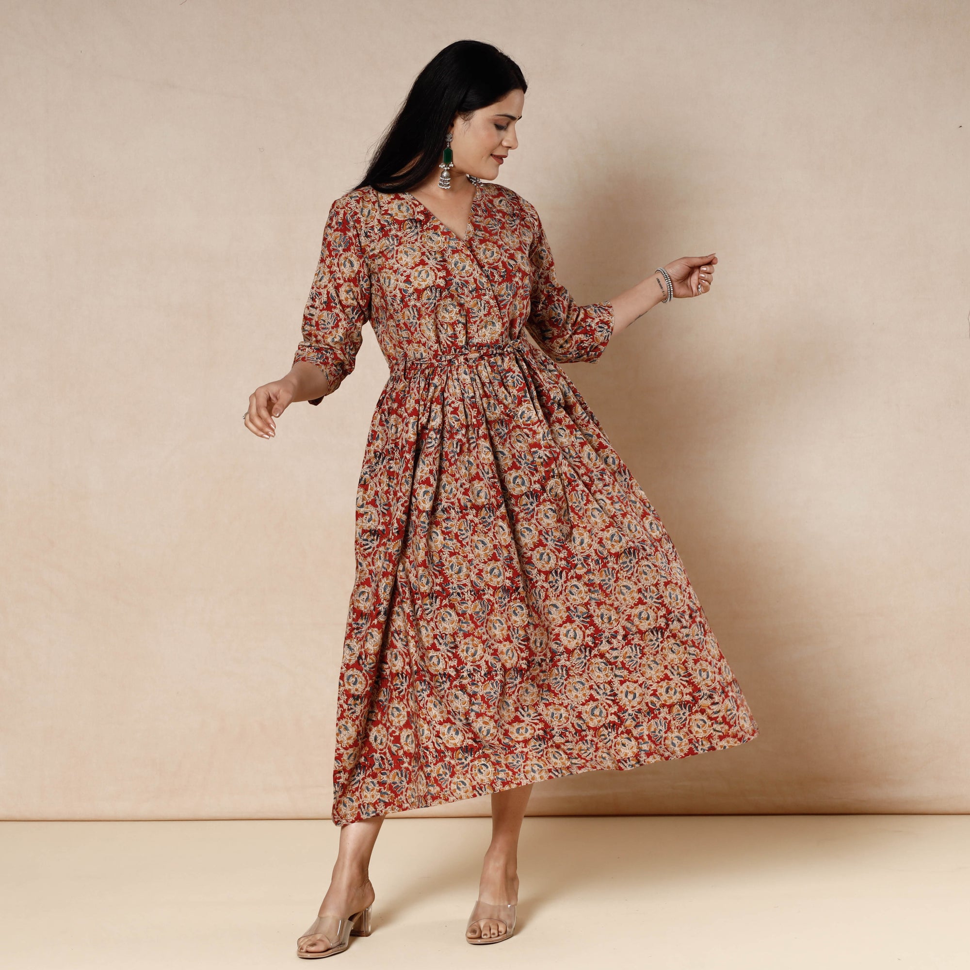 Buy Kalamkari Block Printing Cotton Flared Dress Online l iTokri.com