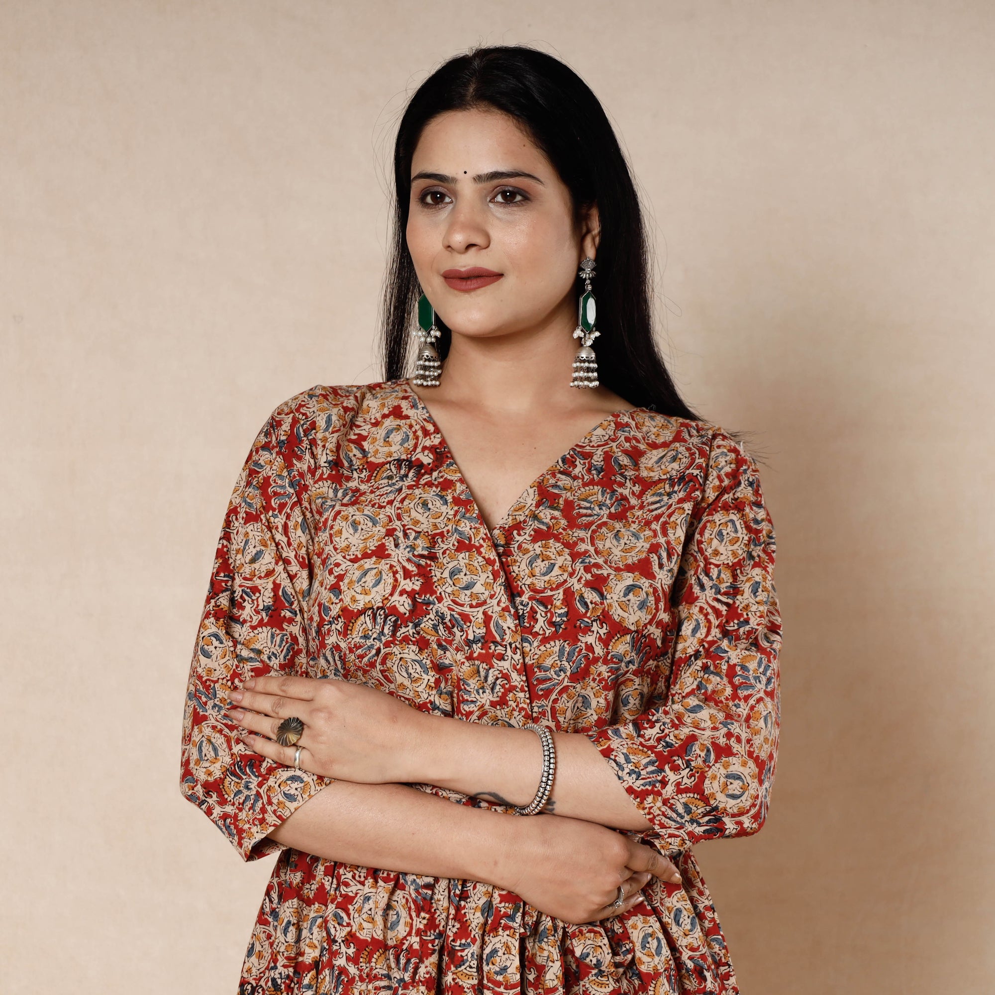 Buy Kalamkari Block Printing Cotton Flared Dress Online l iTokri.com