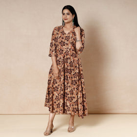 Buy Kalamkari Block Printing Cotton Flared Gher Dress Online l iTokri.com