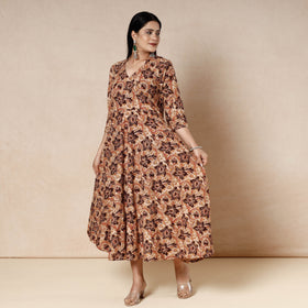 Buy Kalamkari Block Printing Cotton Flared Gher Dress Online l iTokri.com