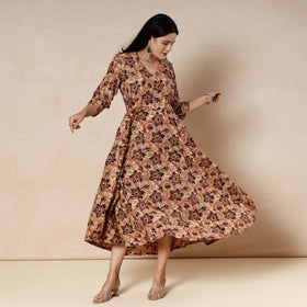 Buy Kalamkari Block Printing Cotton Flared Gher Dress Online l iTokri.com