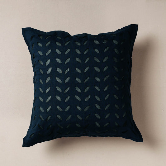 Blue - Applique Cutwork Cotton Cushion Cover (16 x 16 in)