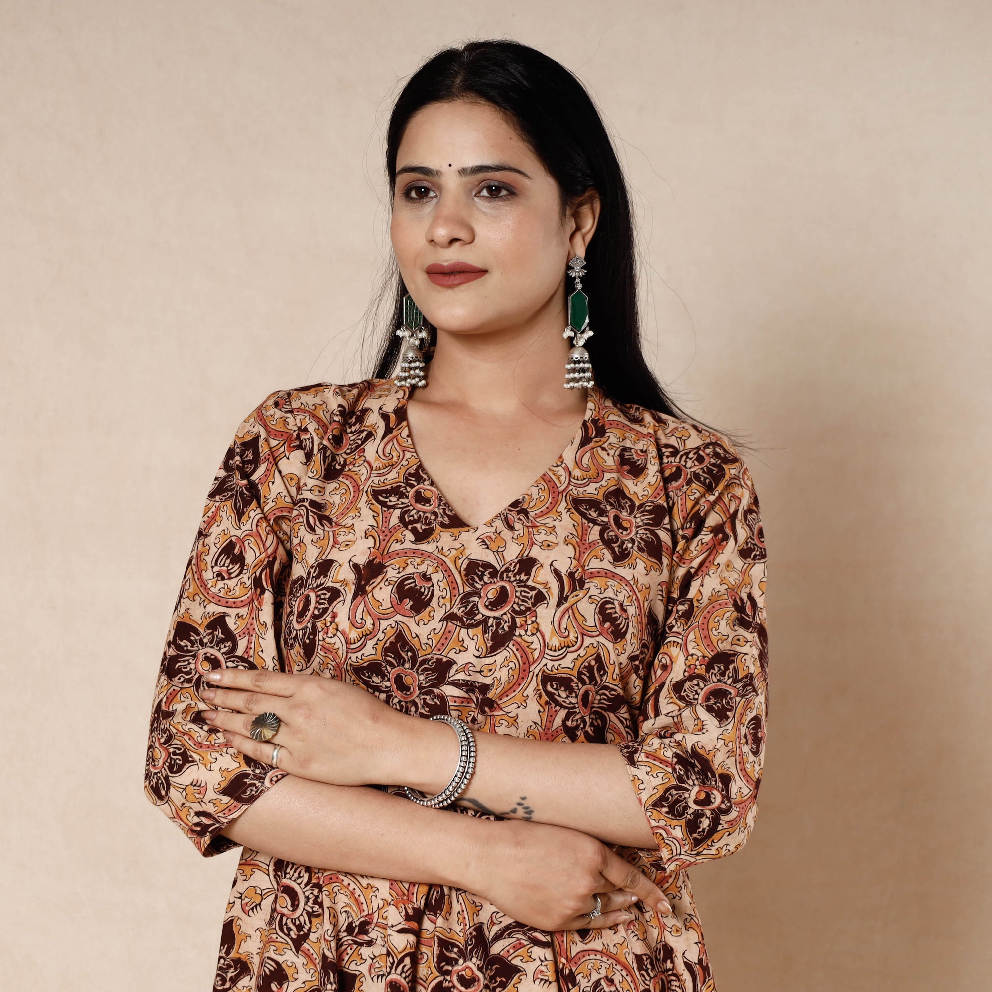Buy Kalamkari Block Printing Cotton Flared Gher Dress Online l iTokri.com
