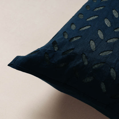 Blue - Applique Cutwork Cotton Cushion Cover (16 x 16 in)