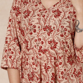 Red - Kalamkari Block Printed Cotton Flared Gher Dress