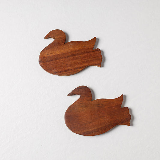 Hand Carved Sheesham Wood Coasters (Set of 2)
