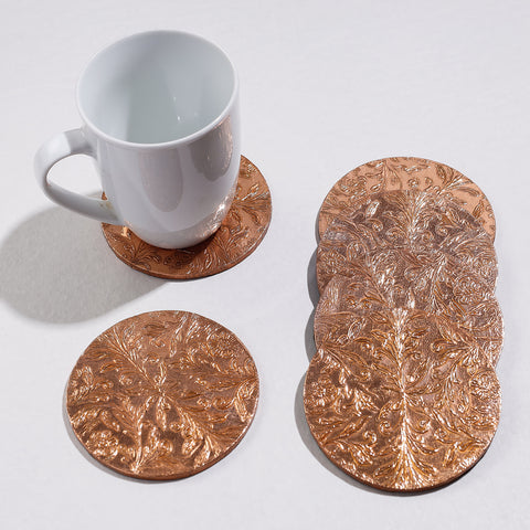 Handmade Papier Mache Metal Coated Coasters (Set of 6 )