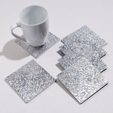 Handmade Papier Mache Metal Coated Coasters (Set of 6 )