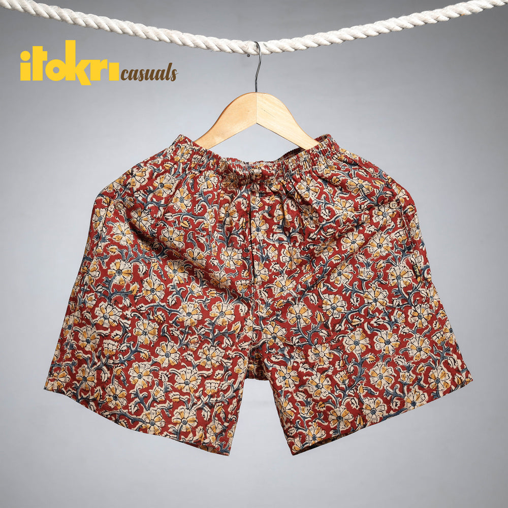 Red - Kalamkari Block Printing Cotton Unisex Boxer/Shorts