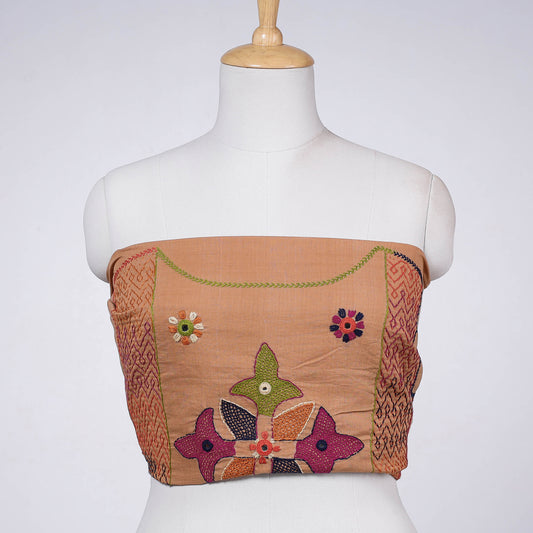 Brown - Lambani Embroidery Mangalagiri Handloom Cotton Blouse Piece
