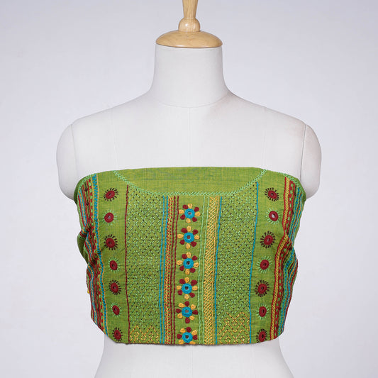Green - Lambani Embroidery Mangalagiri Handloom Cotton Blouse Piece