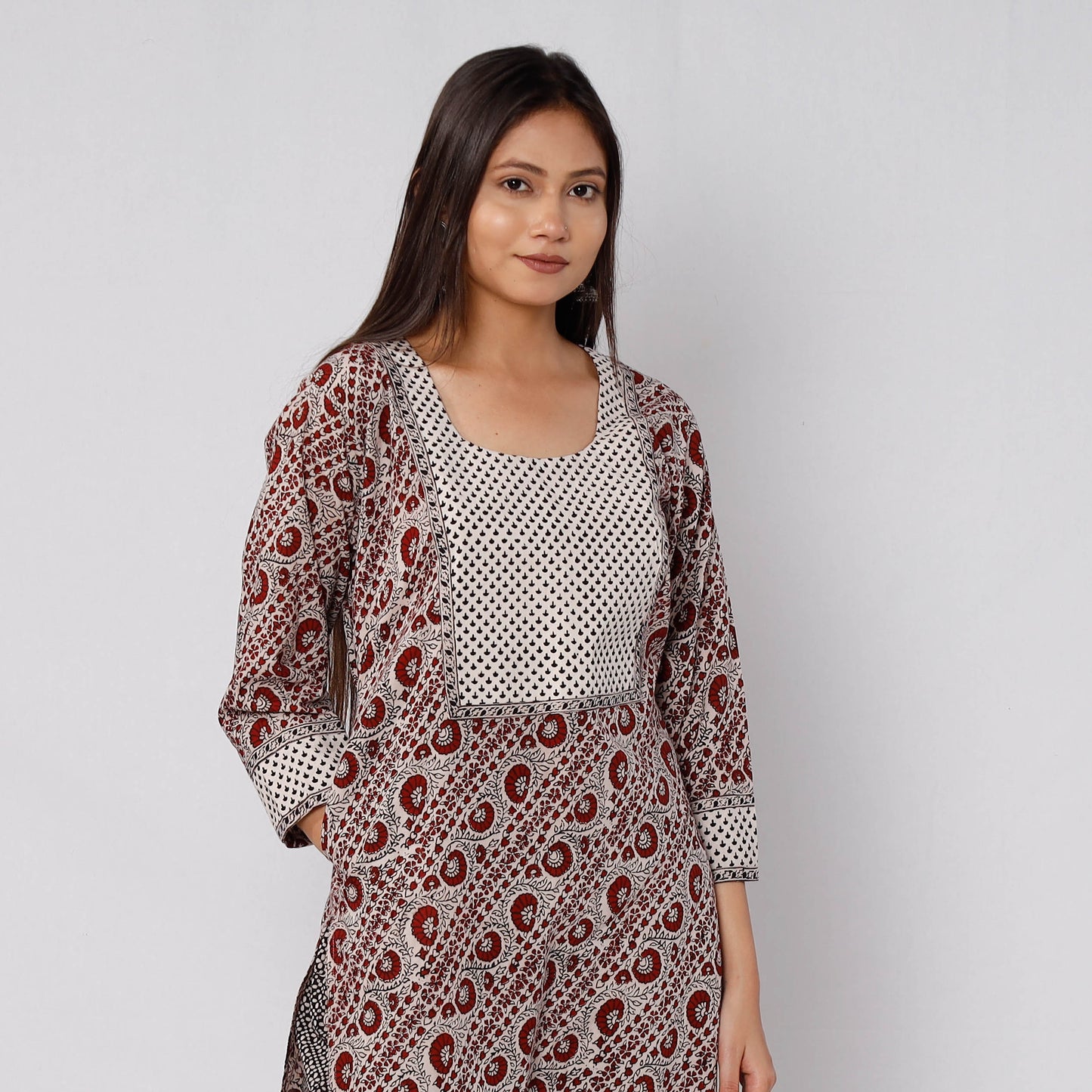 Red - - Bagh Block Printed Cotton Kurta with Palazzo & Dupatta Set