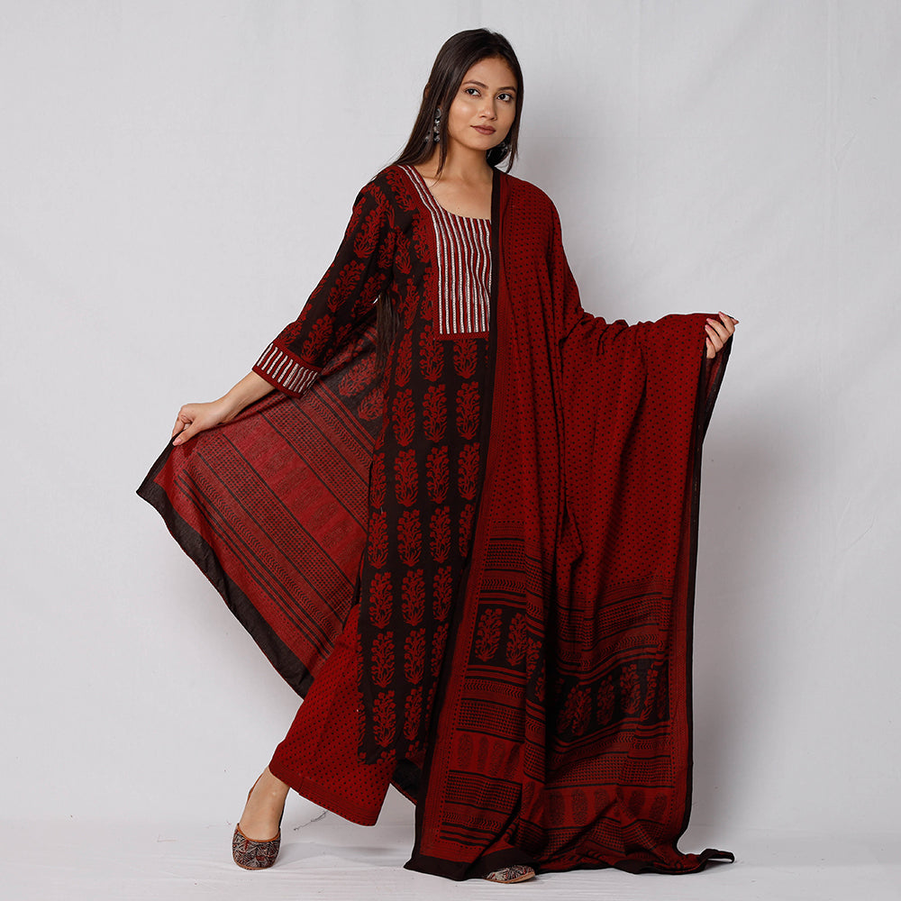 Bagh Block Printing Cotton Kurta with Palazzo & Dupatta Set