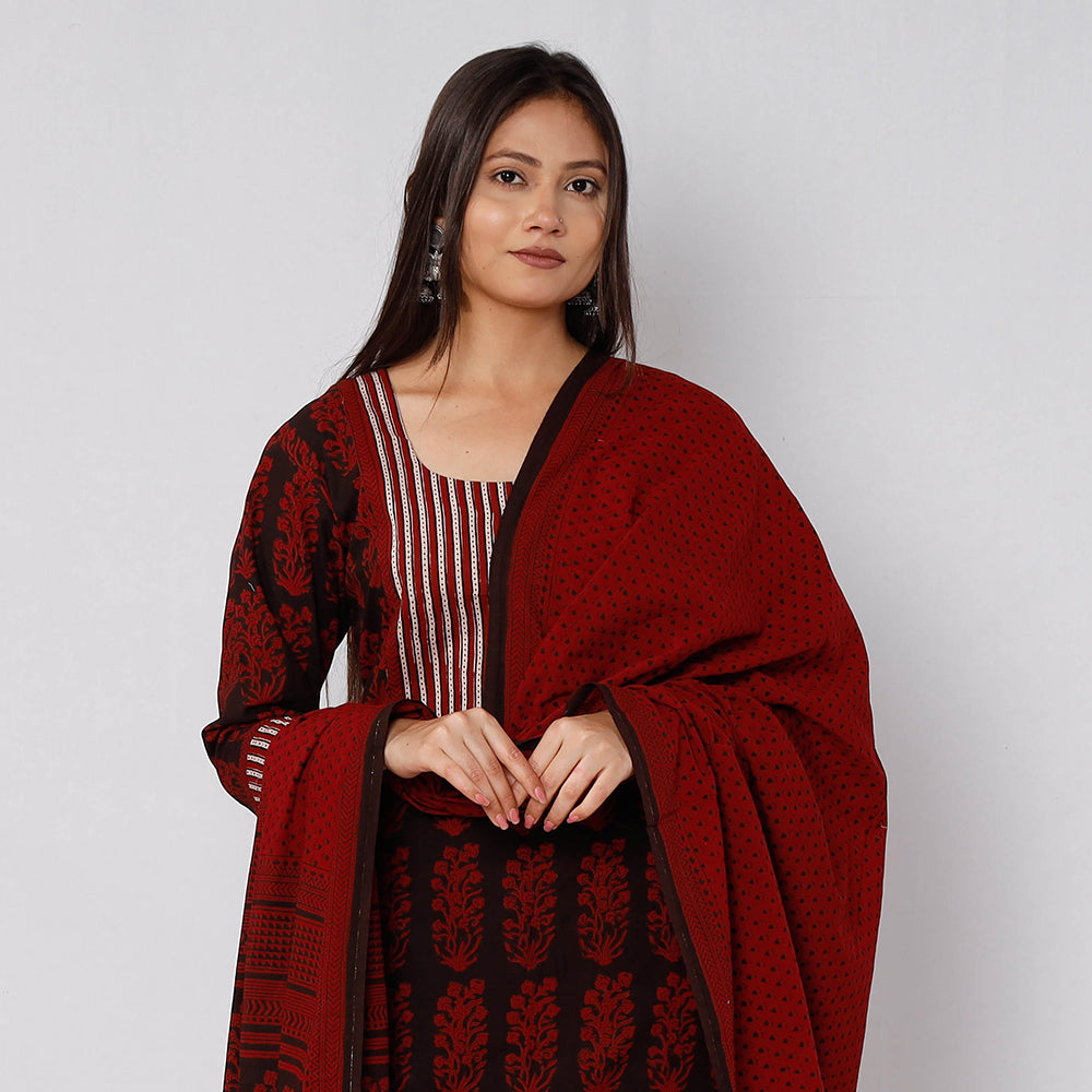 Bagh Block Printing Cotton Kurta with Palazzo & Dupatta Set