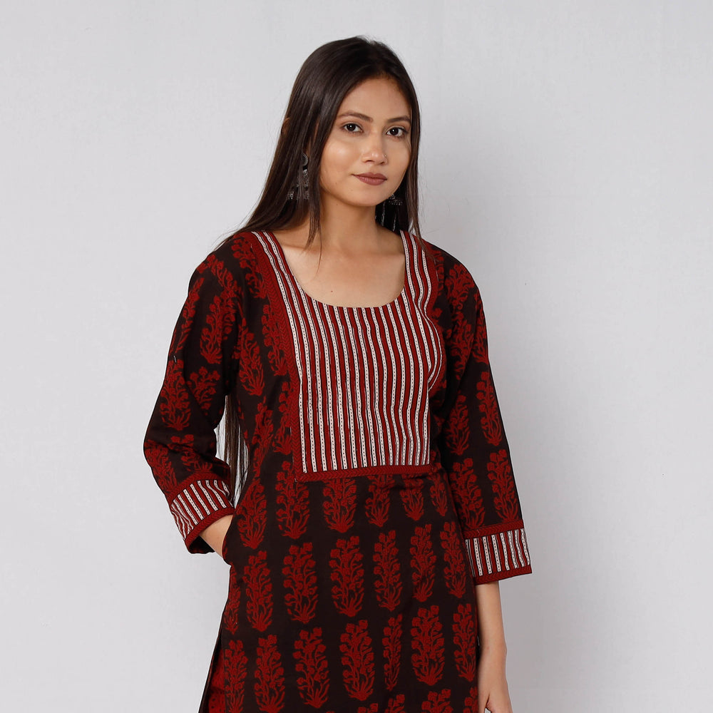 Bagh Block Printing Cotton Kurta with Palazzo & Dupatta Set