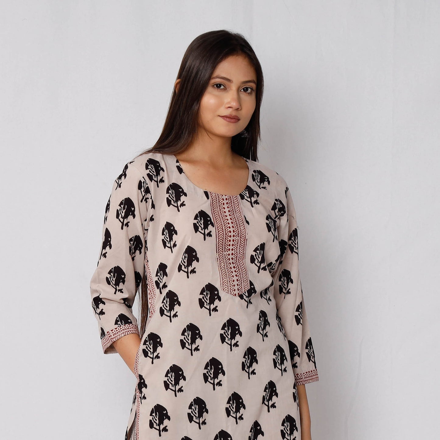 Beige - Bagh Block Printed Cotton Kurta with Palazzo & Dupatta Set